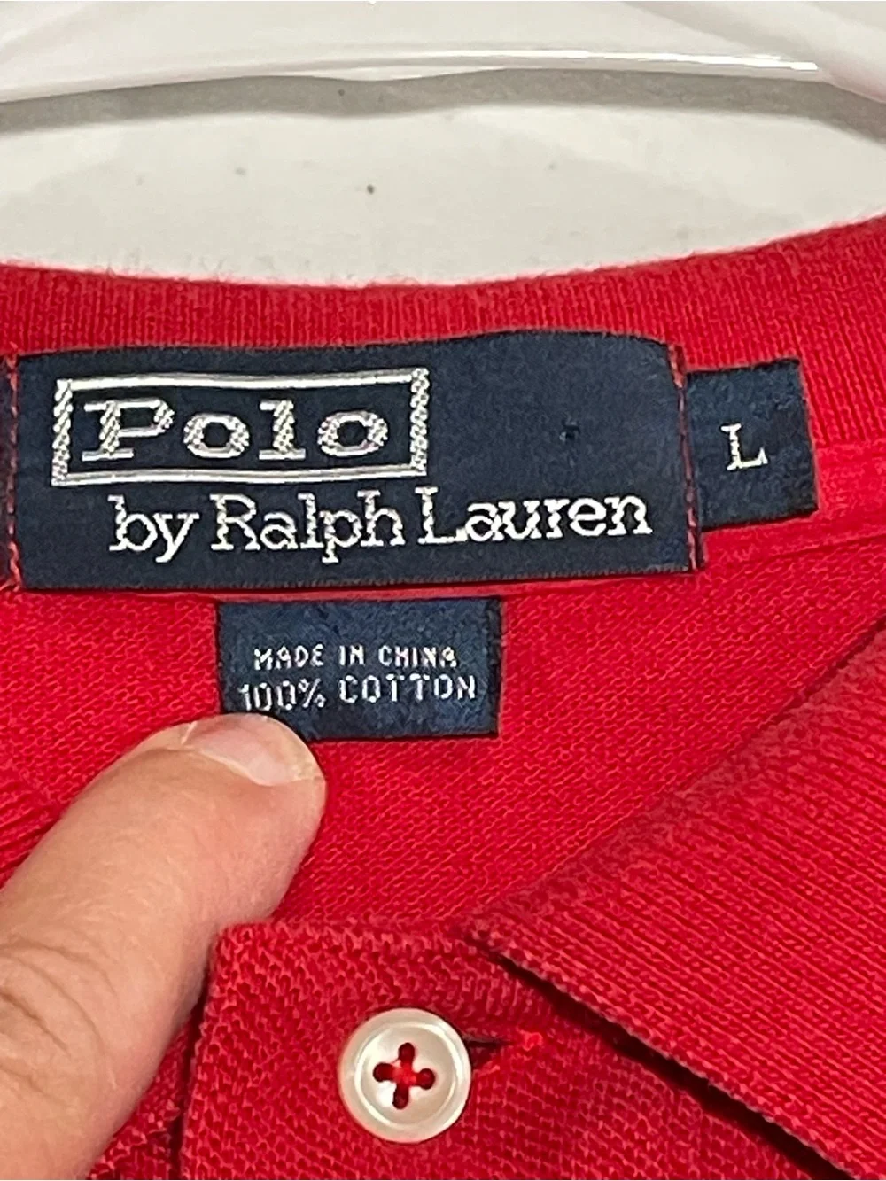 Polo Ralph Lauren Classic Red Polo Navy Pony Sz Large 100% Cotton Casual Preppy
